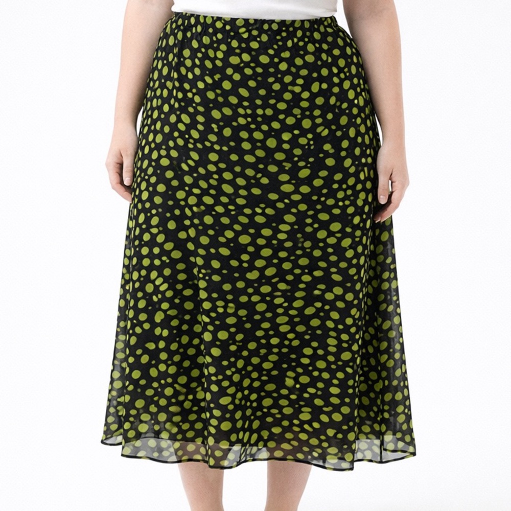 Draper's & Damons Polka Dot Midi Skirt Black & Green Size 16W Y2K